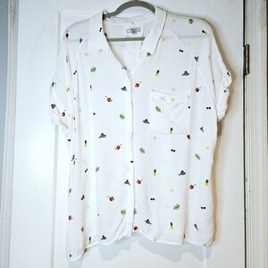Rails Chase Beach Day Pineapple Print Button Front Shirt Blouse XL